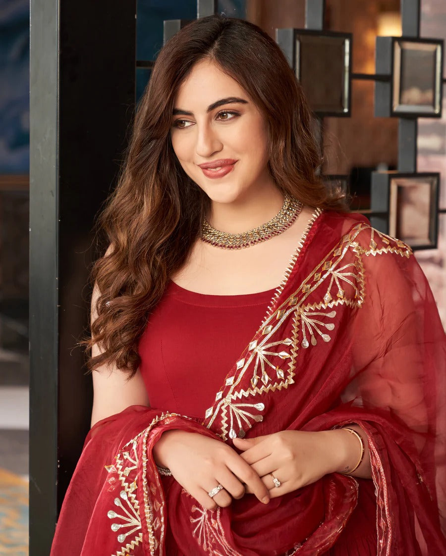 Noor-e-Gul Maroon Cotton GotaPatti Suit Set