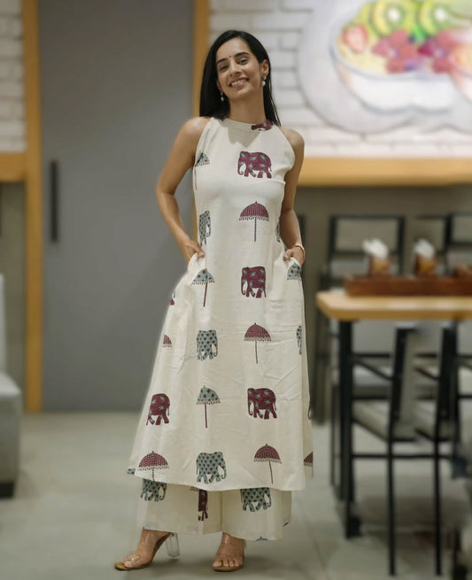 Elephant March/Floral Melody  Cotton Co-ord Set