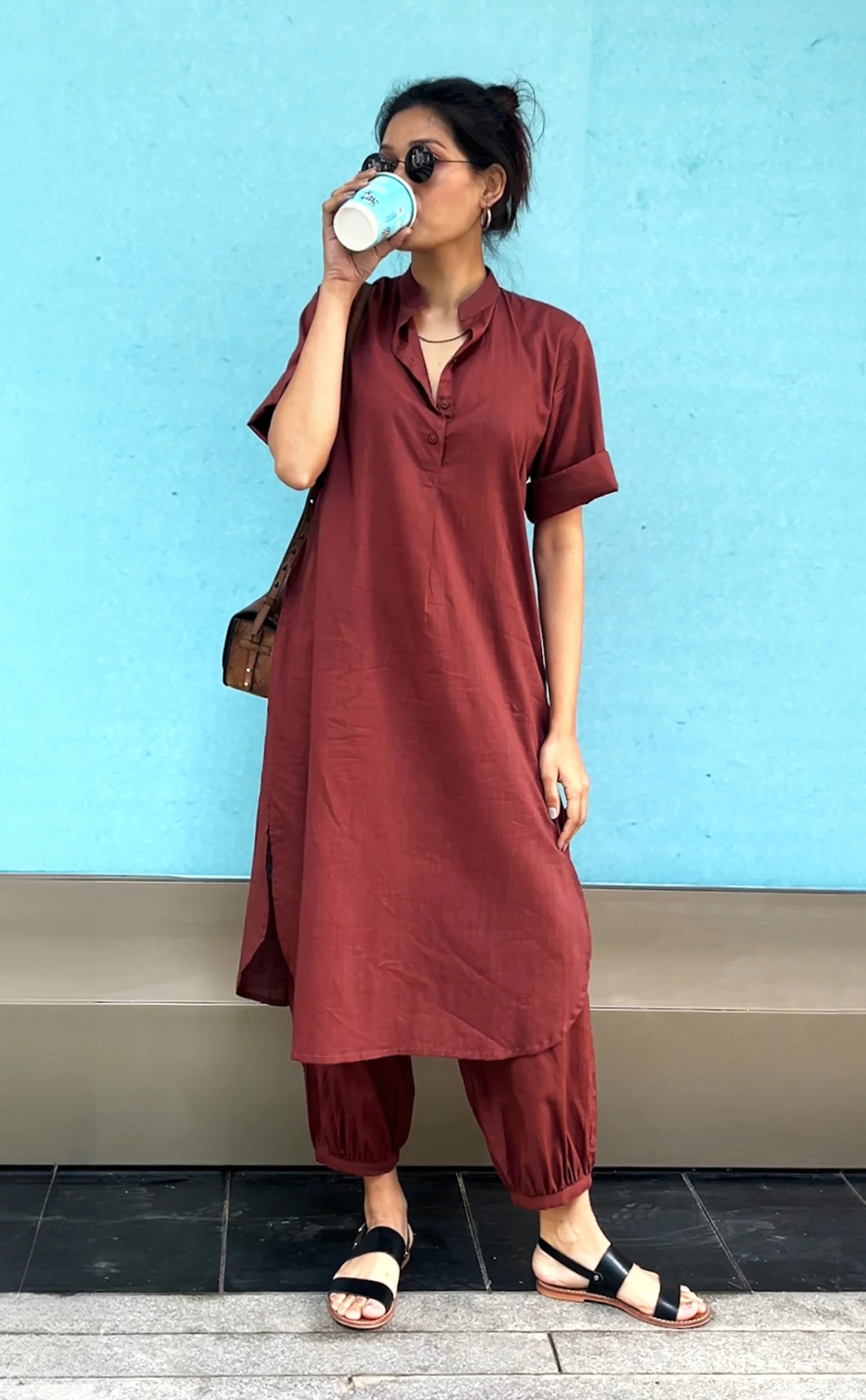 "Gati" - Cotton Slub Kurta Set with Balloon Pants