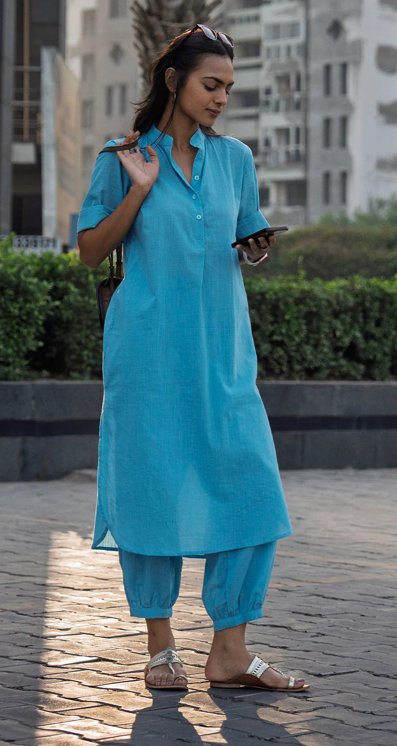 "Gati" - Cotton Slub Kurta Set with Balloon Pants