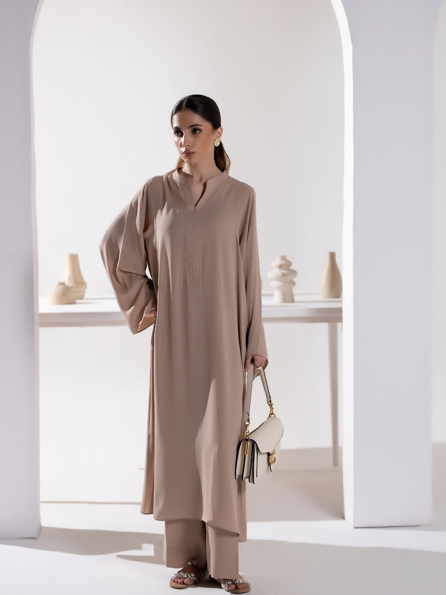"The Aura" – Luxe Beige Rayon Minimalist Co-ord Set