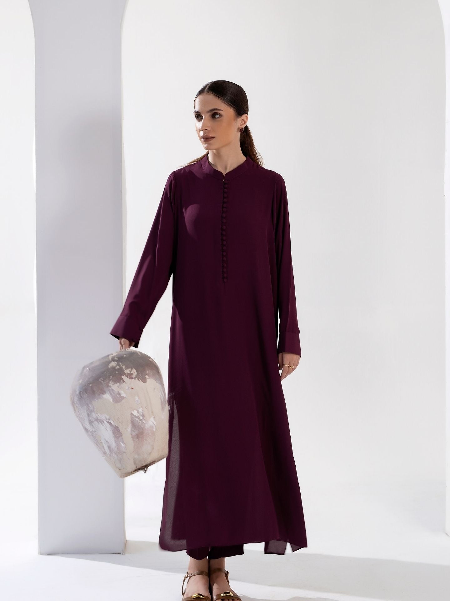 "The Mystique" – Deep Wine Rayon Longline Tunic & Trousers Set