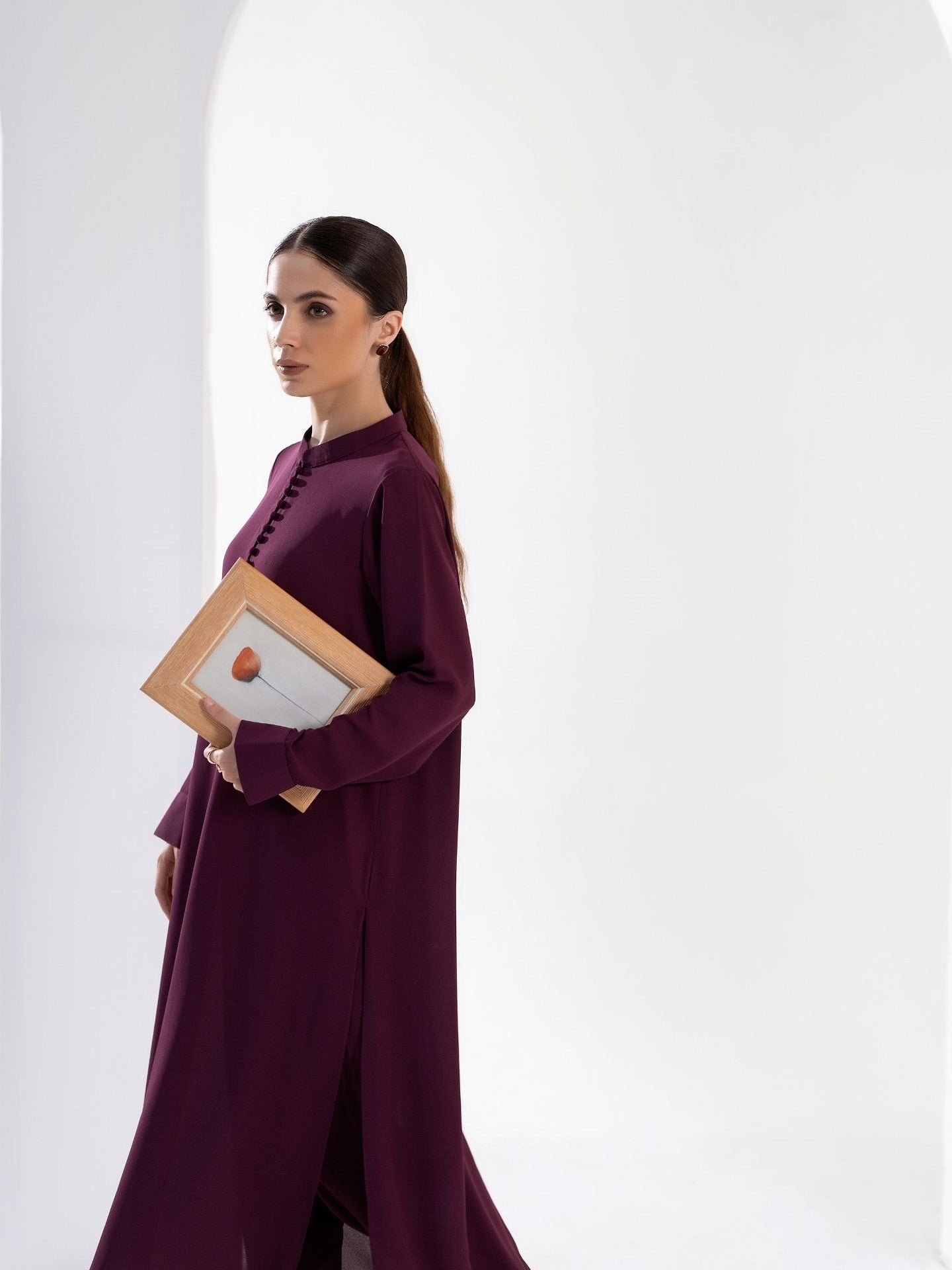 "The Mystique" – Deep Wine Rayon Longline Tunic & Trousers Set
