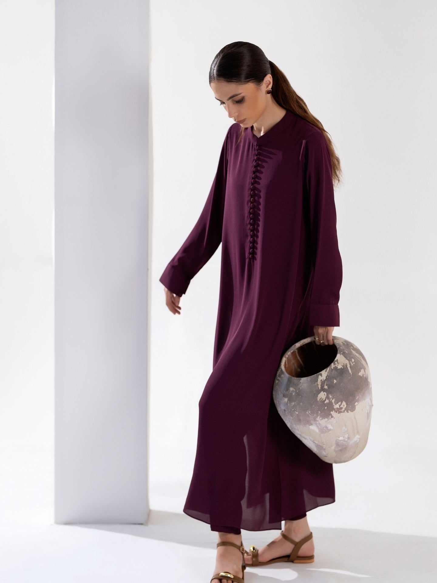"The Mystique" – Deep Wine Rayon Longline Tunic & Trousers Set