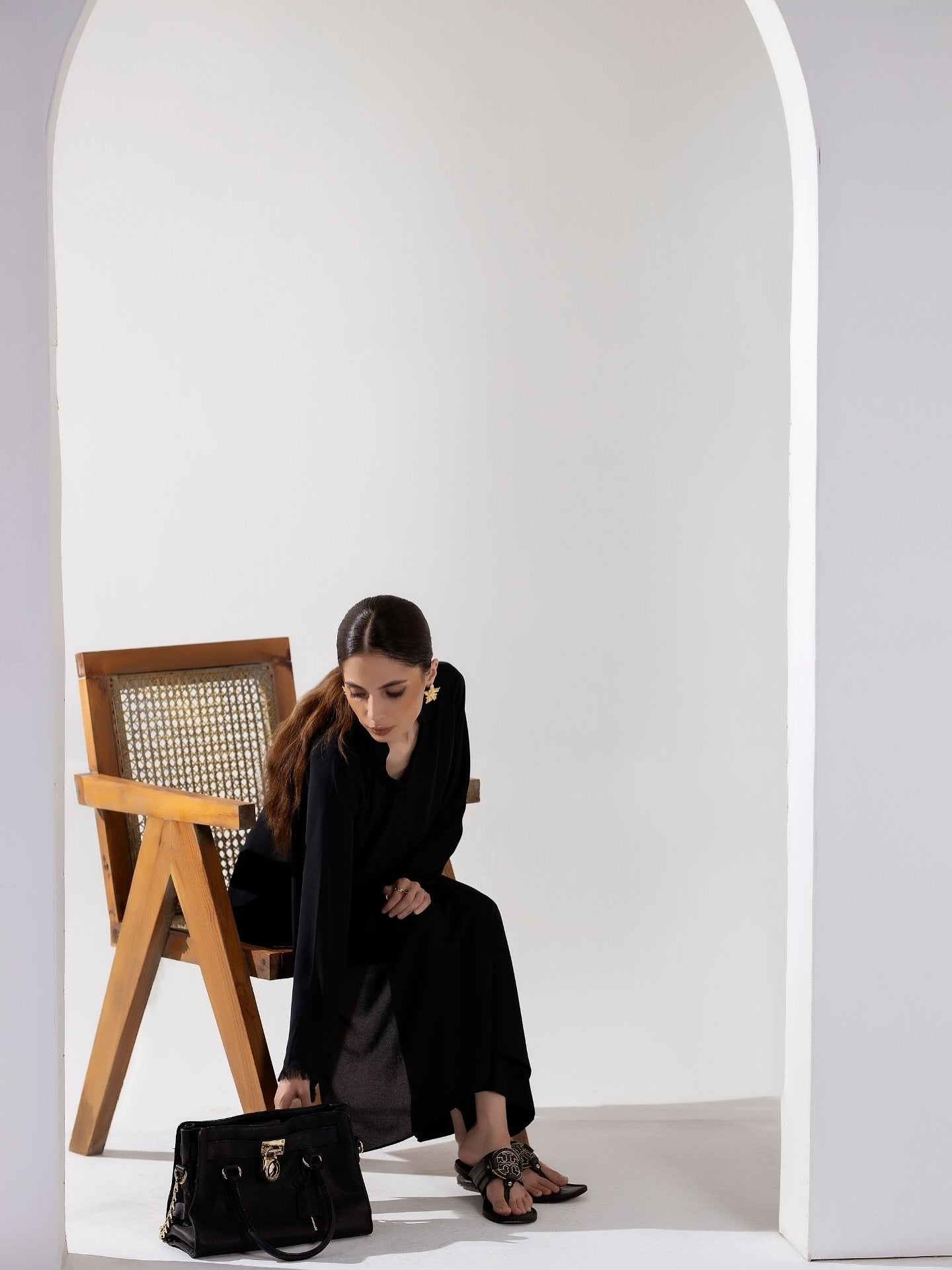 "Siyah" - Solid Black Rayon Kurta Set with Fringe Detail