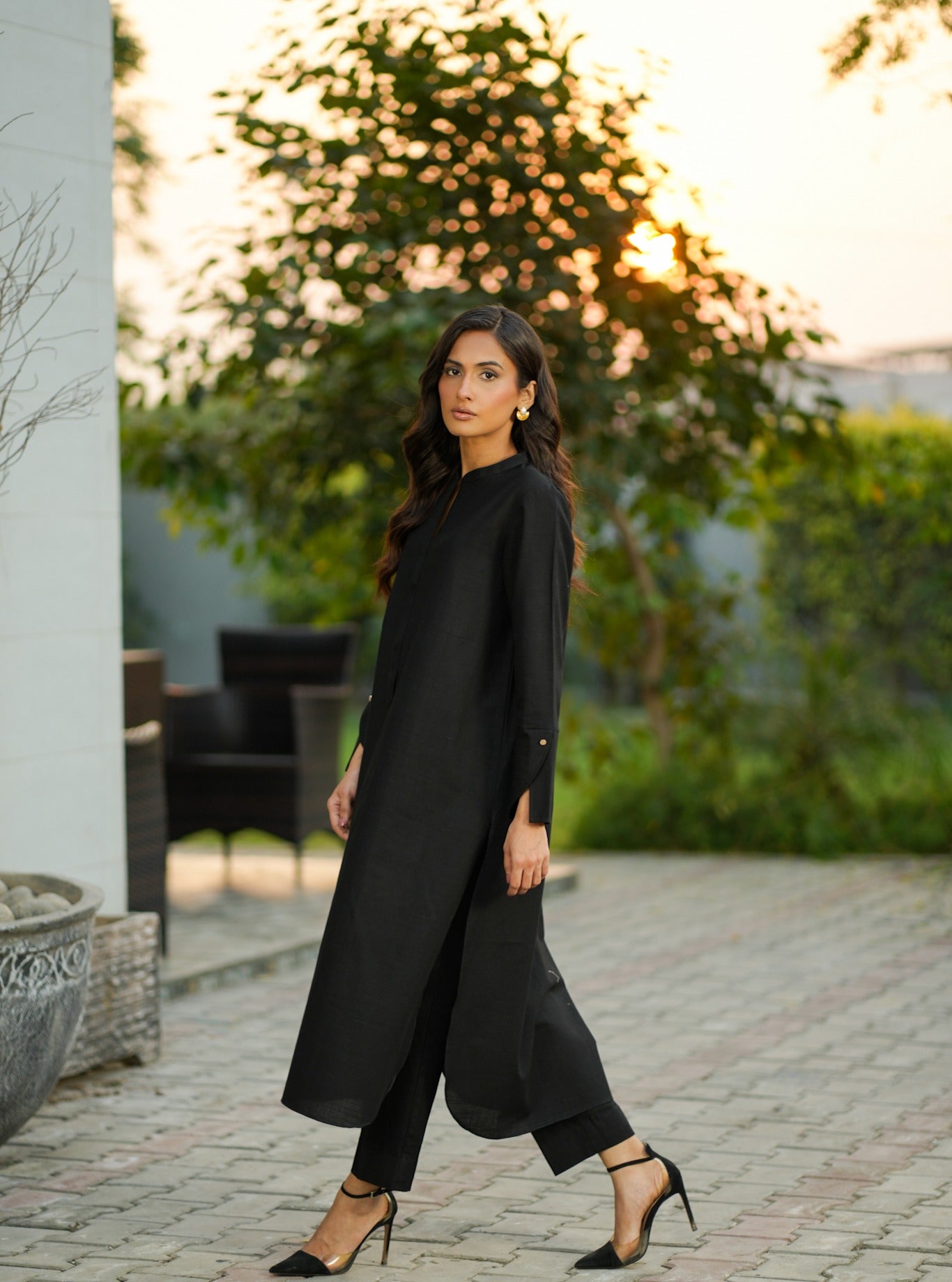 "Layla" - Midnight Black Solid Rayon Longline Co-ord Set