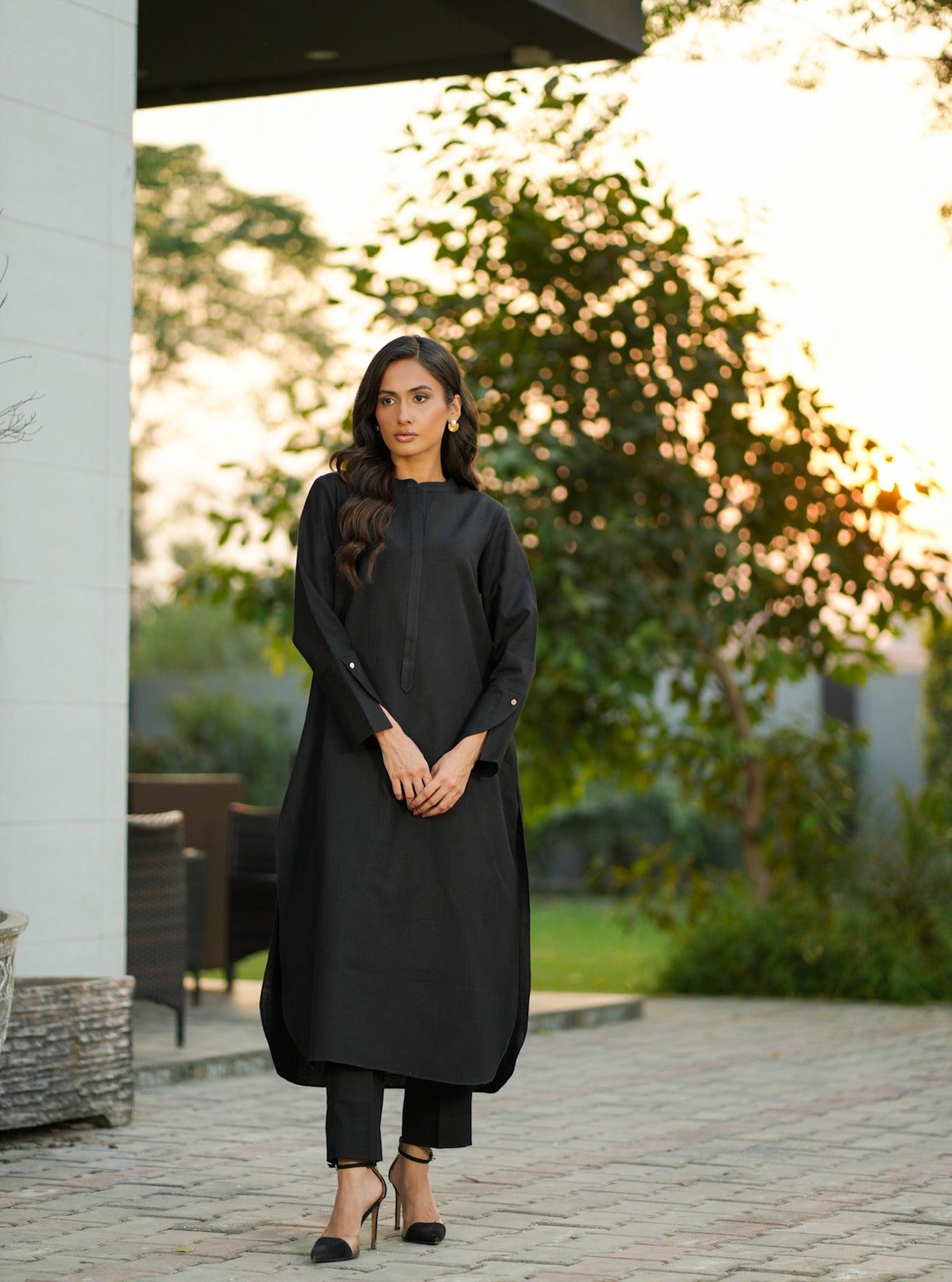 "Layla" - Midnight Black Solid Rayon Longline Co-ord Set