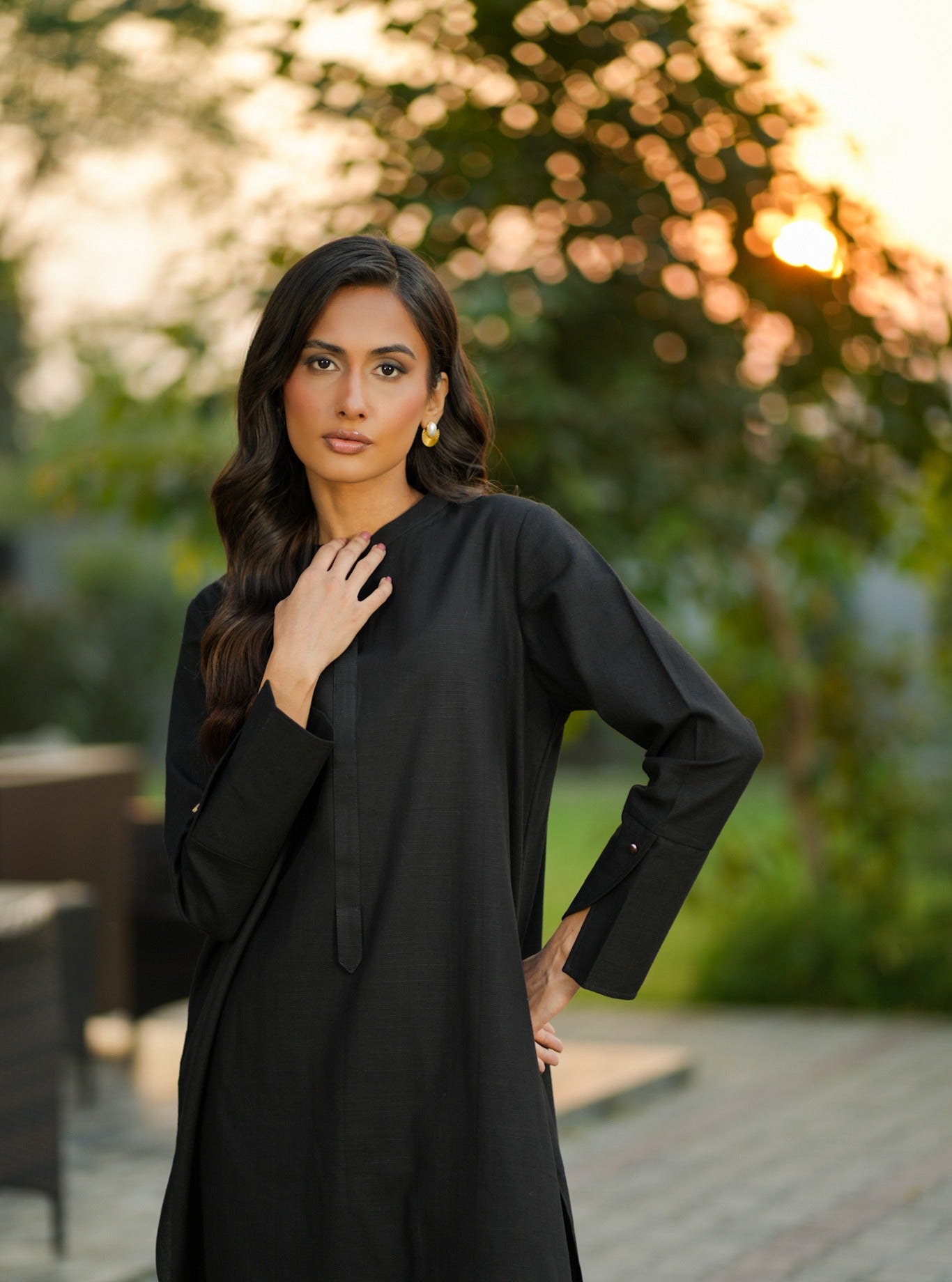 "Layla" - Midnight Black Solid Rayon Longline Co-ord Set