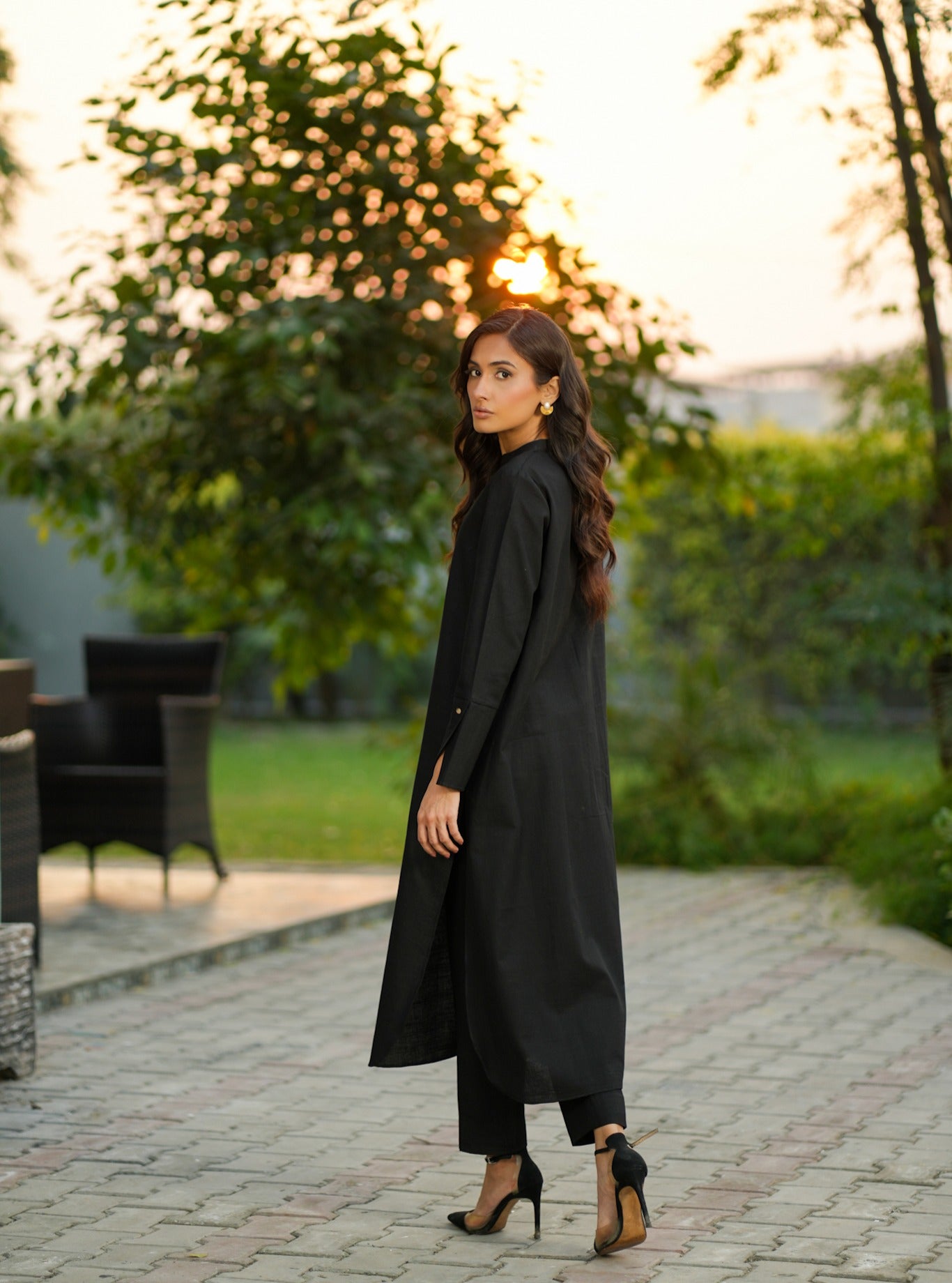 "Layla" - Midnight Black Solid Rayon Longline Co-ord Set