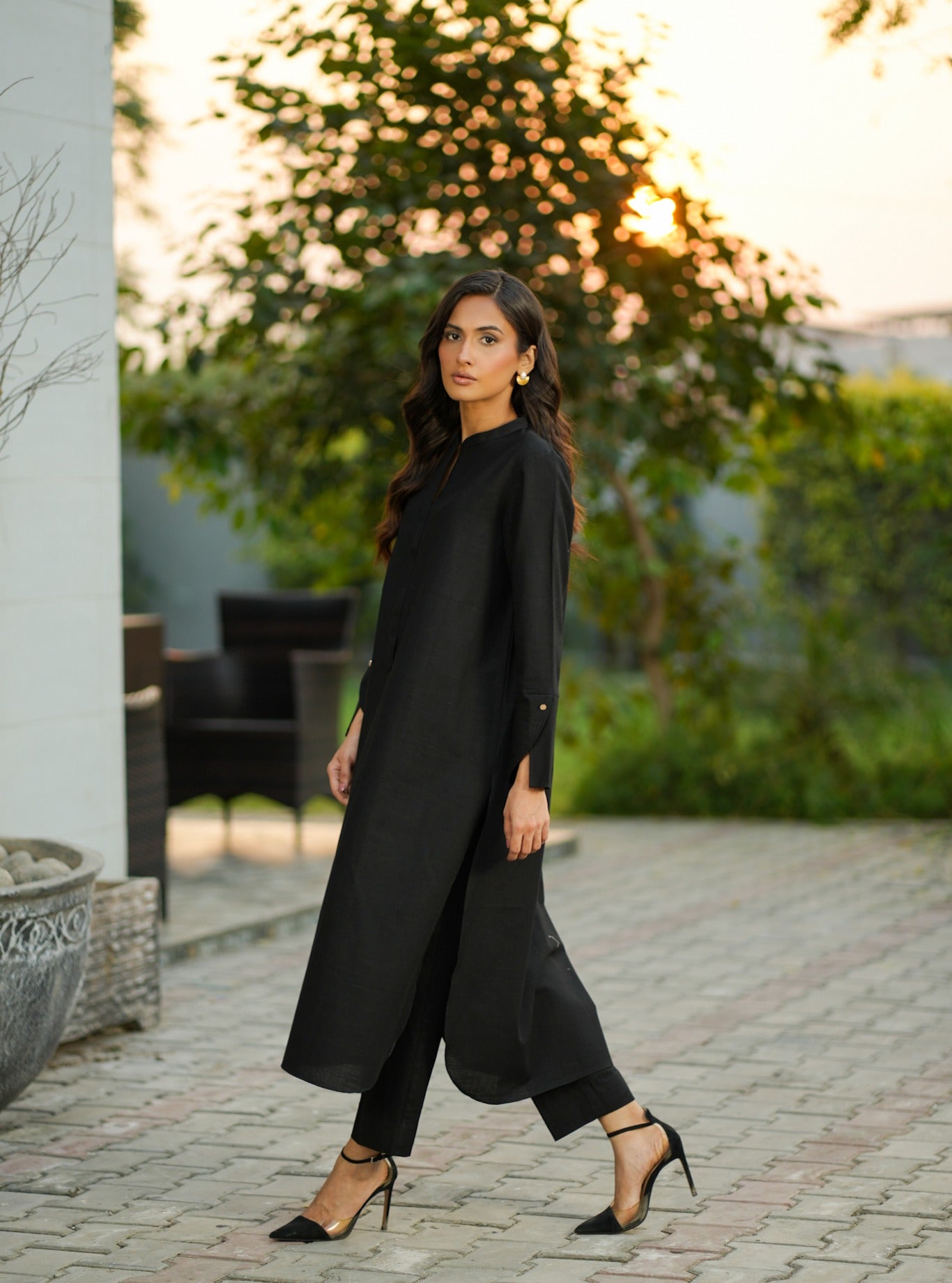 "Layla" - Midnight Black Solid Rayon Longline Co-ord Set