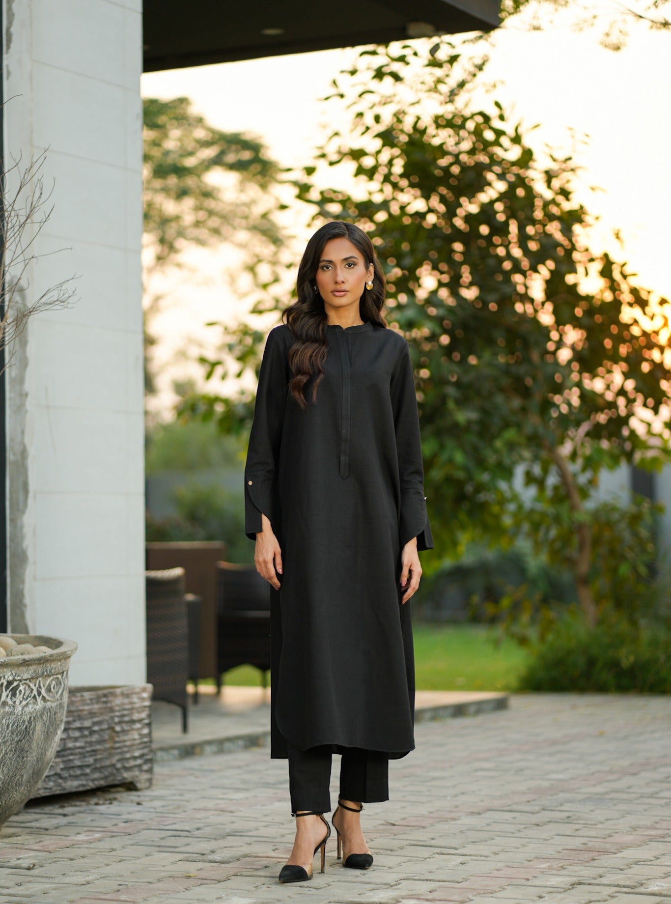 "Layla" - Midnight Black Solid Rayon Longline Co-ord Set