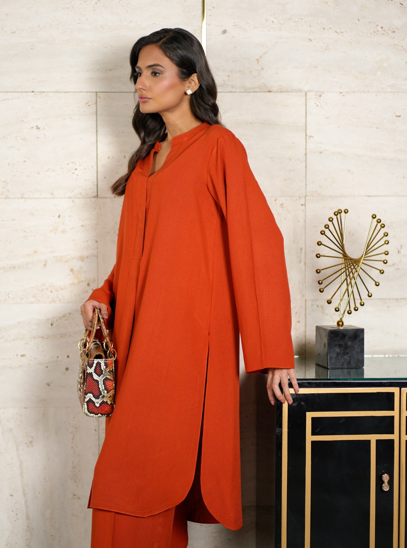 "Sienna" - Rust Orange Rayon Longline Co-ord Set