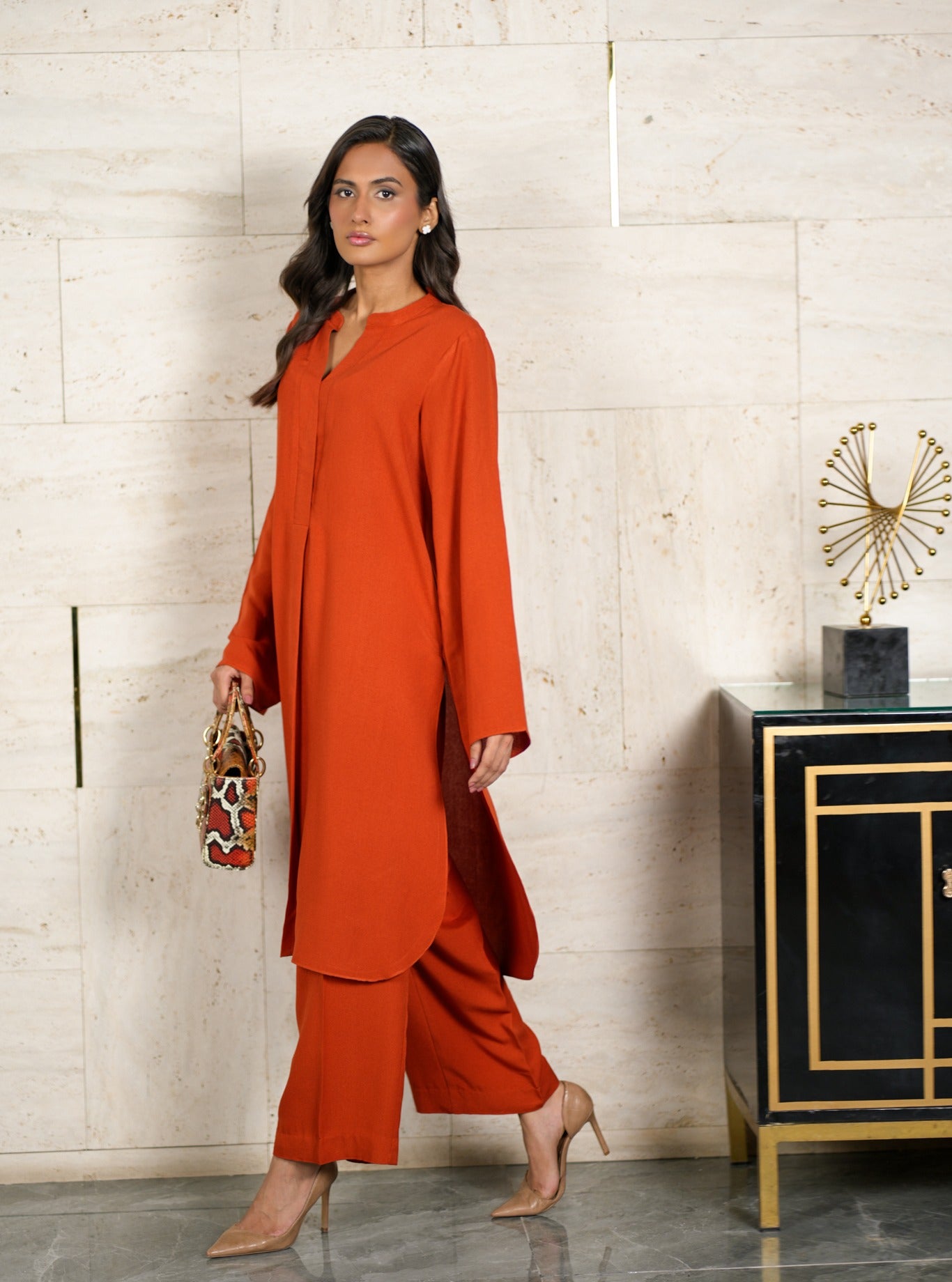 "Sienna" - Rust Orange Rayon Longline Co-ord Set