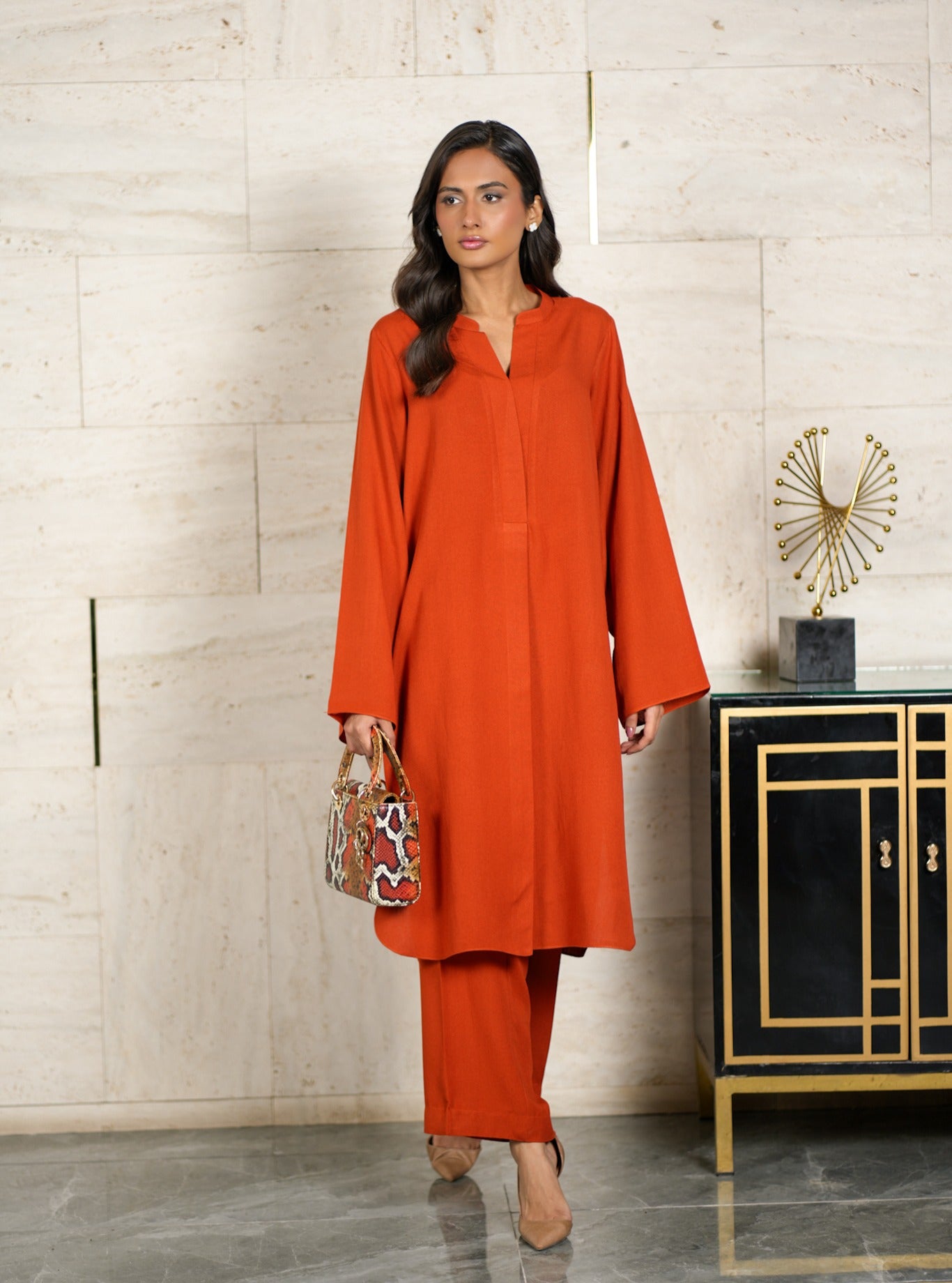"Sienna" - Rust Orange Rayon Longline Co-ord Set