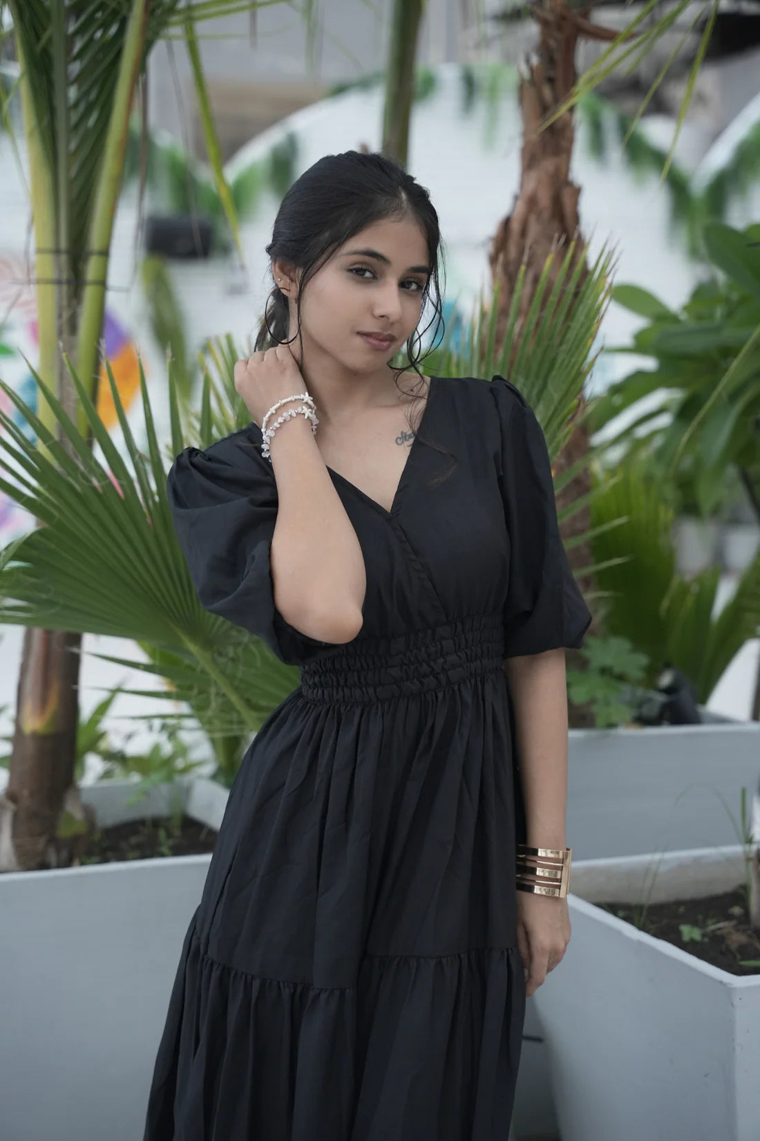 Rayon Smocked Tier Maxi Dress