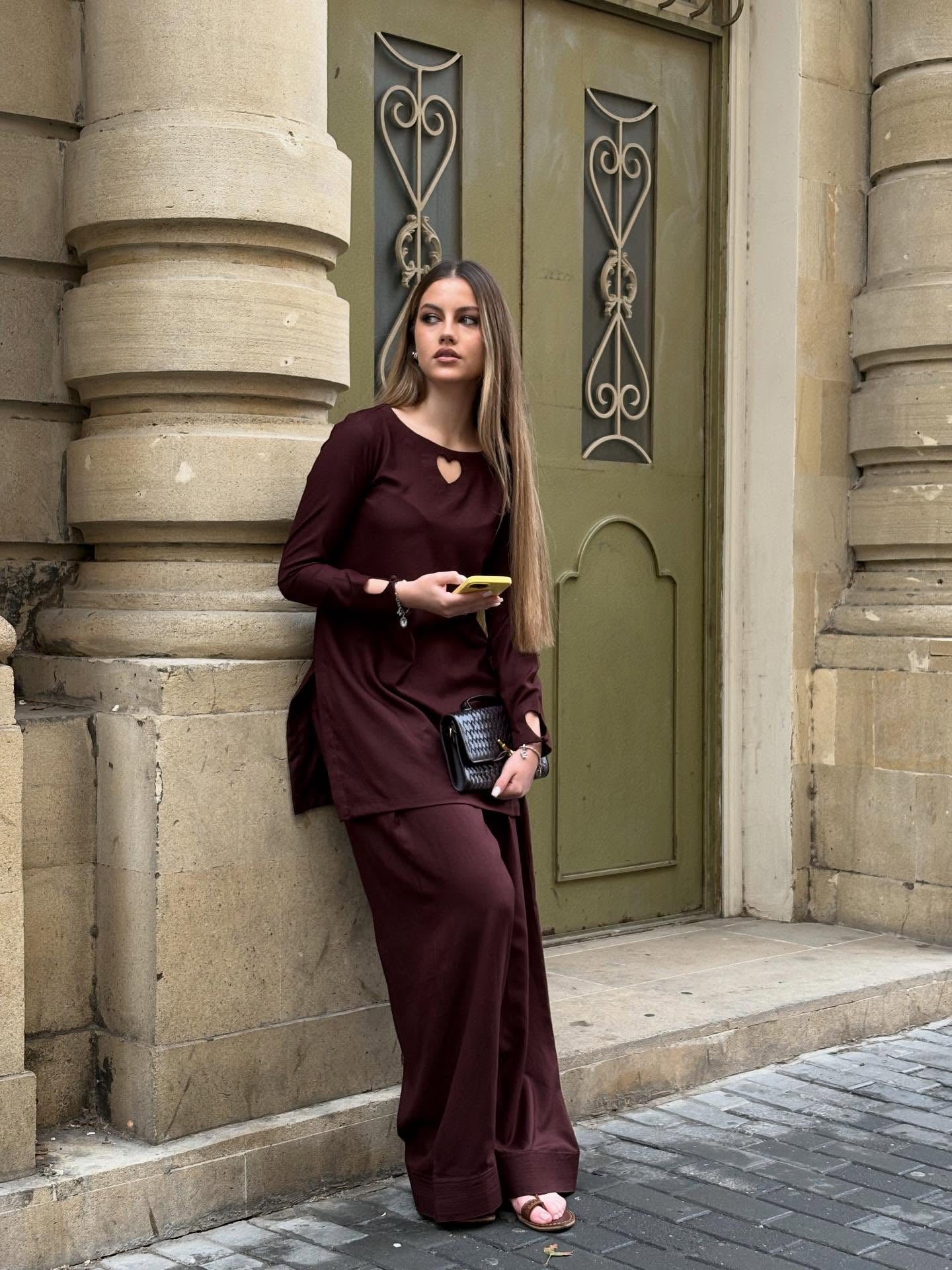 "Mahi" - Coffee Brown Premium Flowing Co-ord Set