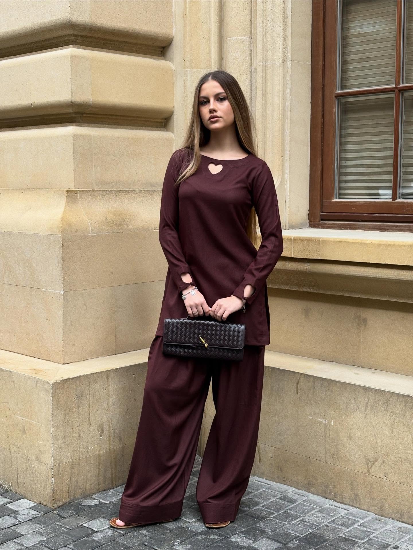 "Mahi" - Coffee Brown Premium Flowing Co-ord Set