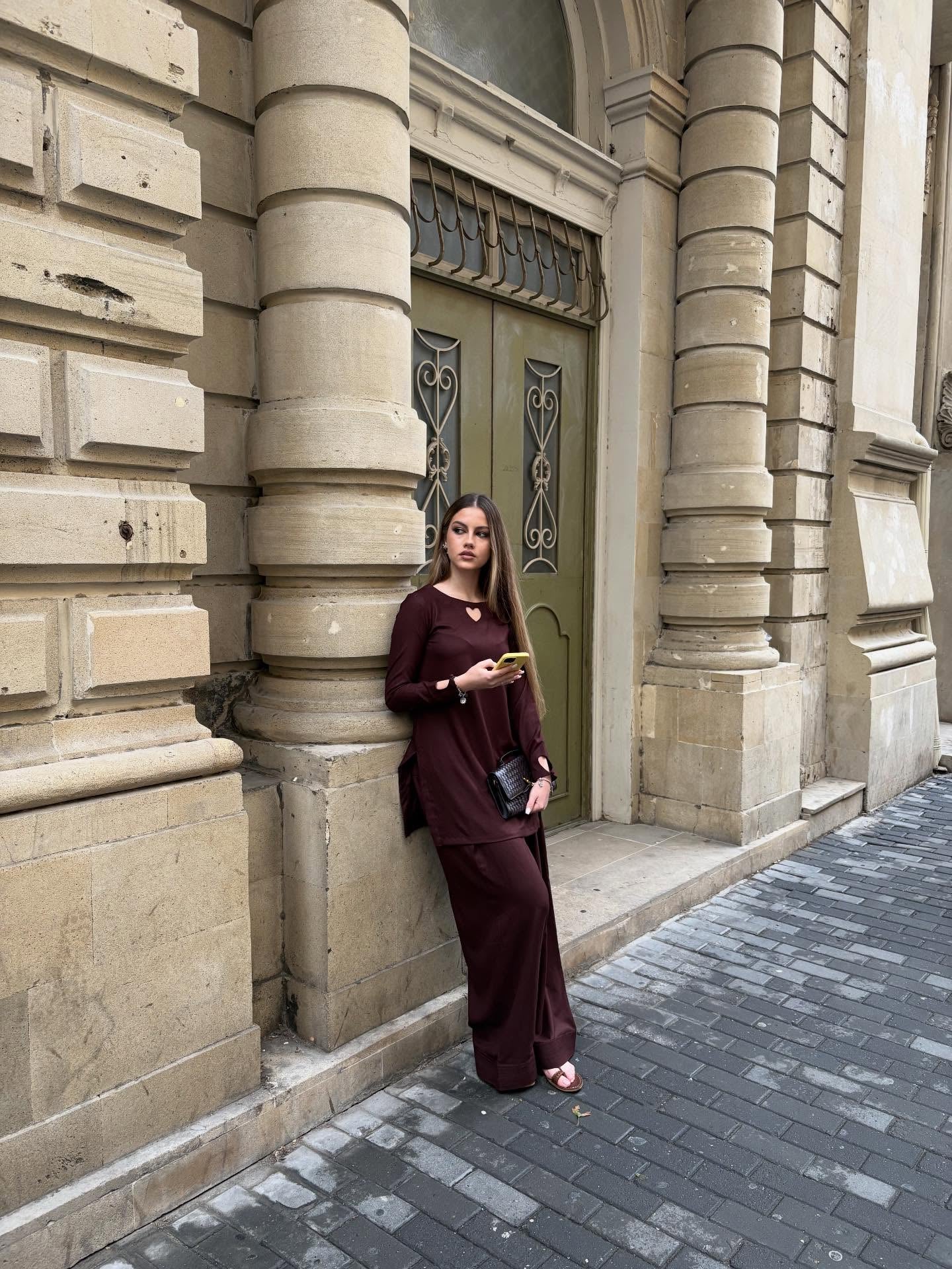 "Mahi" - Coffee Brown Premium Flowing Co-ord Set