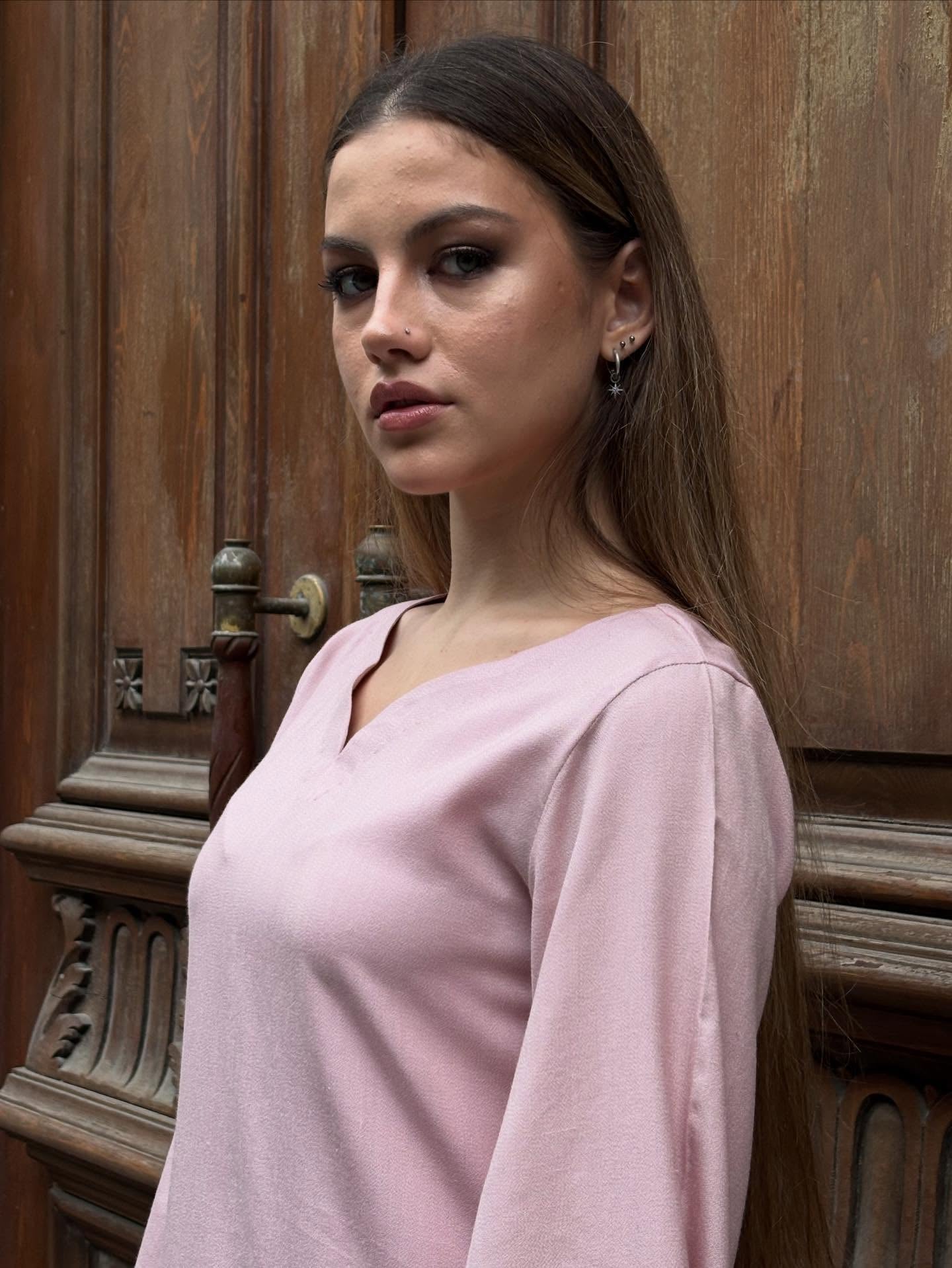 "Roohi" - Dusty Pink Rayon 3-Piece Suit Set with White Dupatta