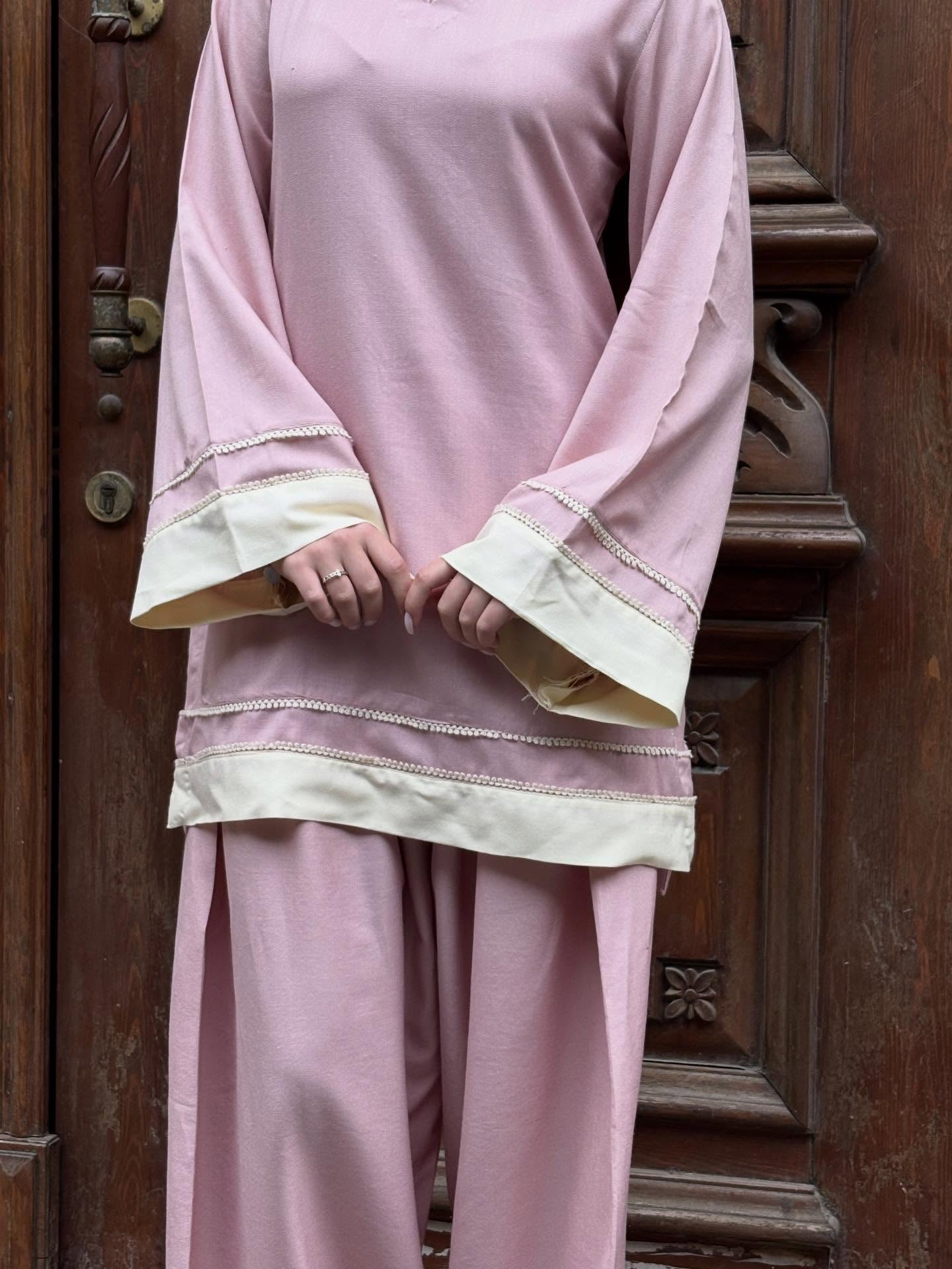 "Roohi" - Dusty Pink Rayon 3-Piece Suit Set with White Dupatta