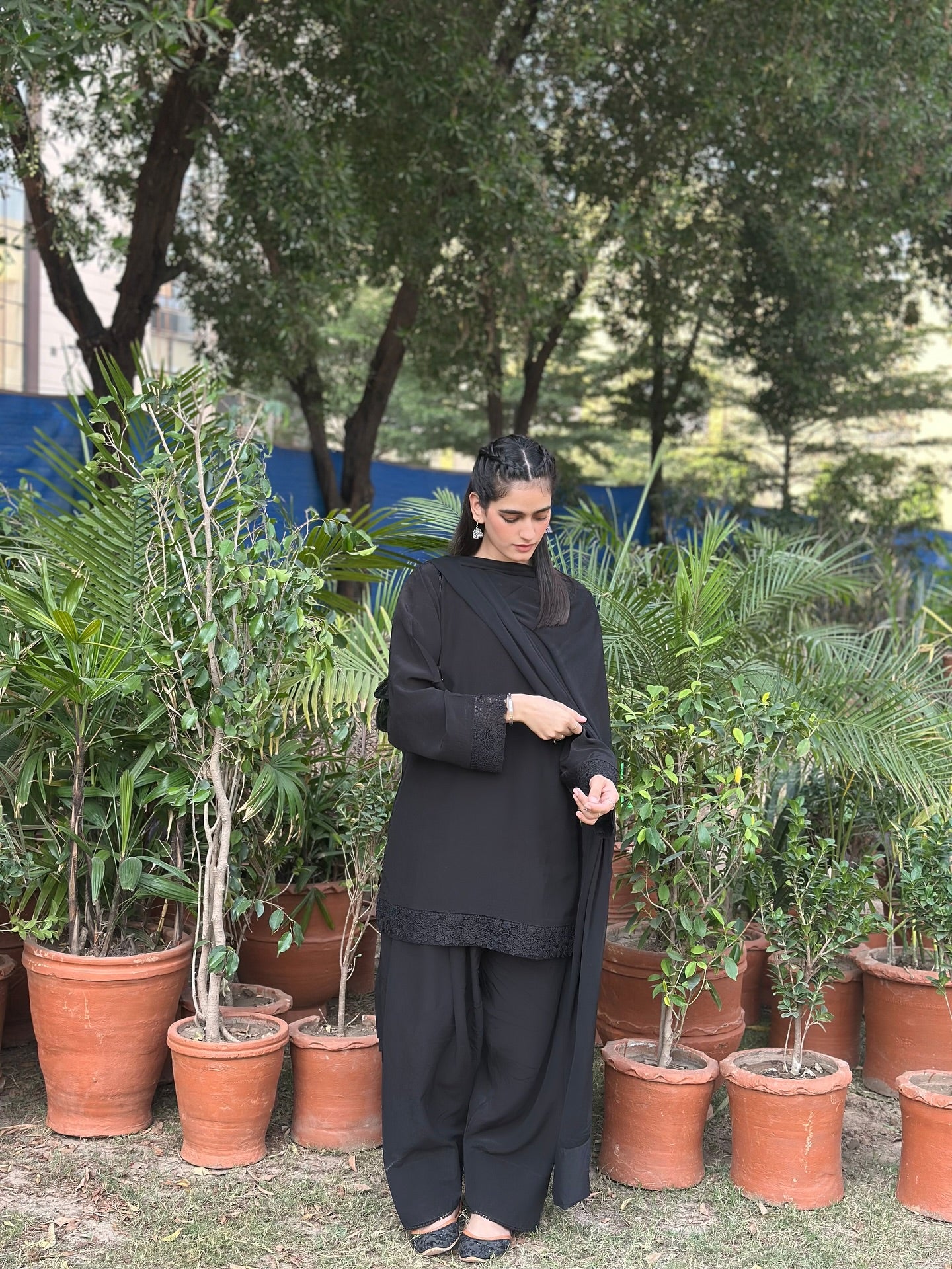 "Vibha" - Black Rayon Kurta Set with Georgette Dupatta