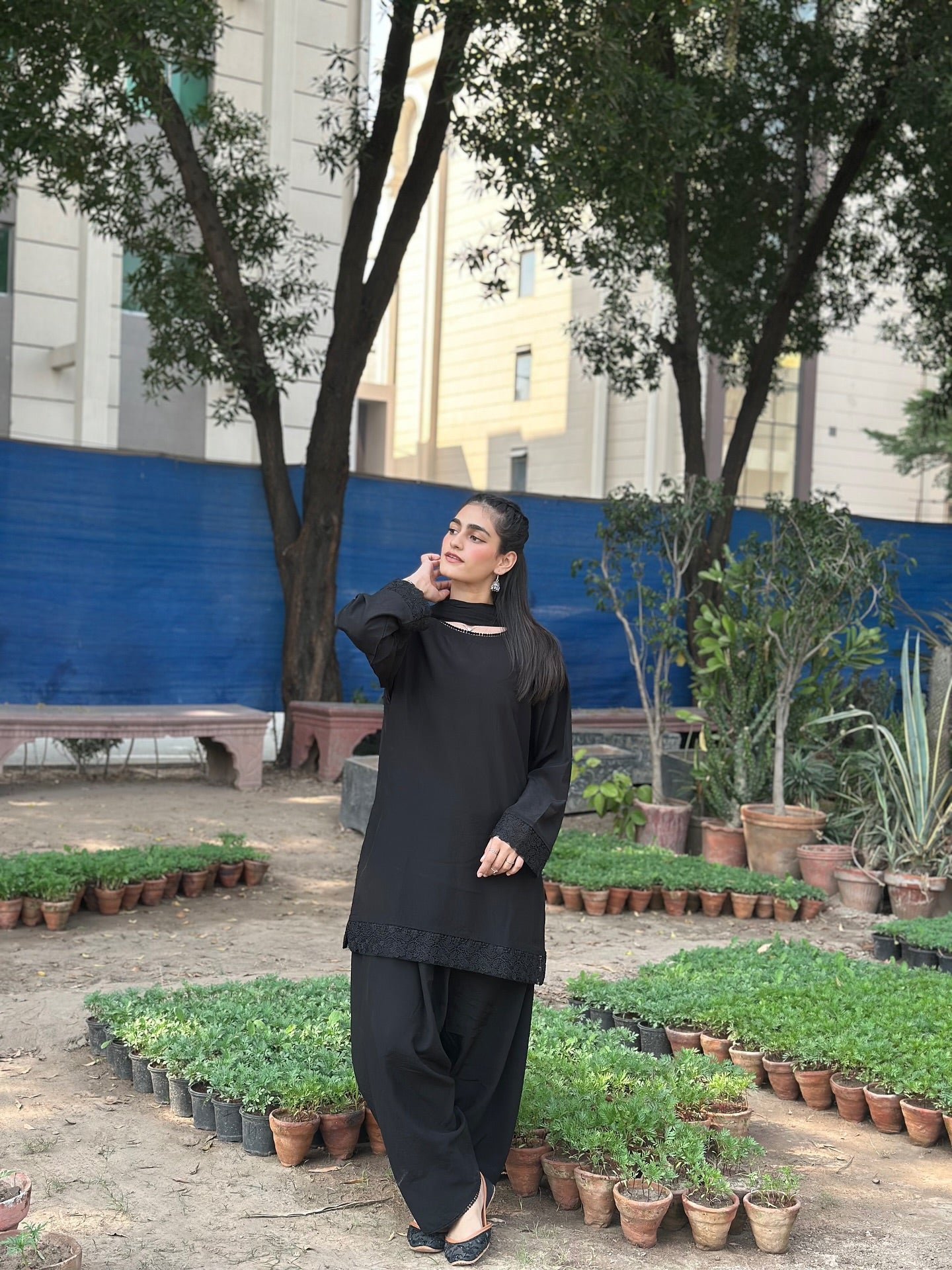 "Vibha" - Black Rayon Kurta Set with Georgette Dupatta