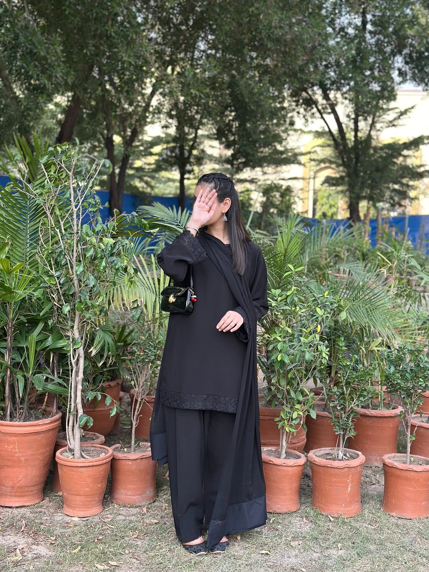 "Vibha" - Black Rayon Kurta Set with Georgette Dupatta
