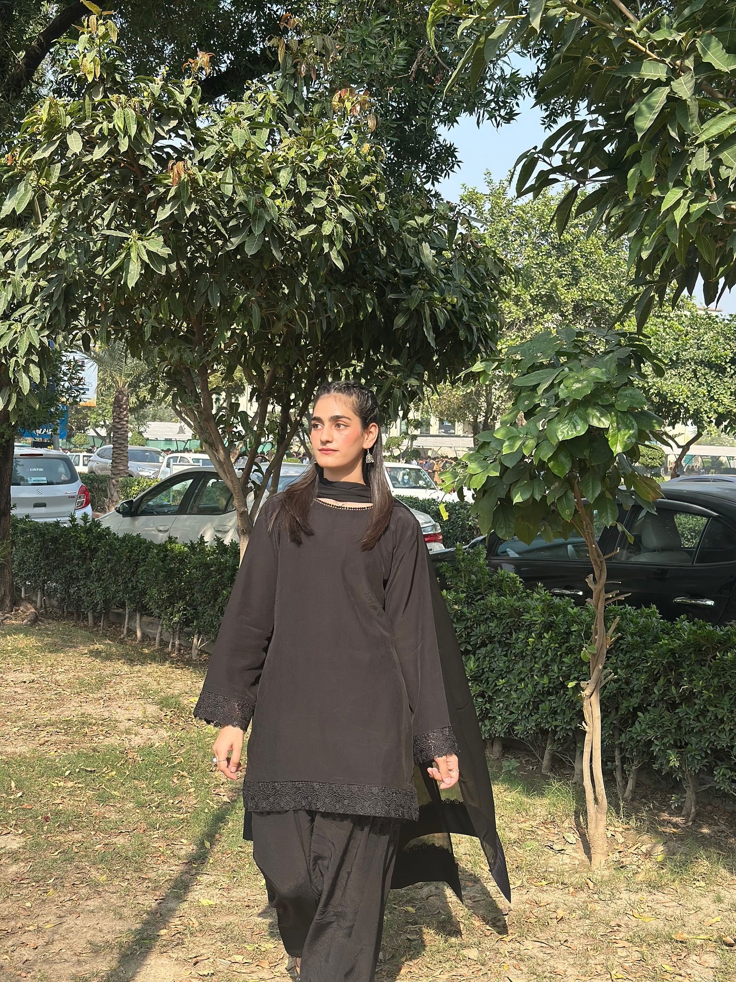 "Vibha" - Black Rayon Kurta Set with Georgette Dupatta