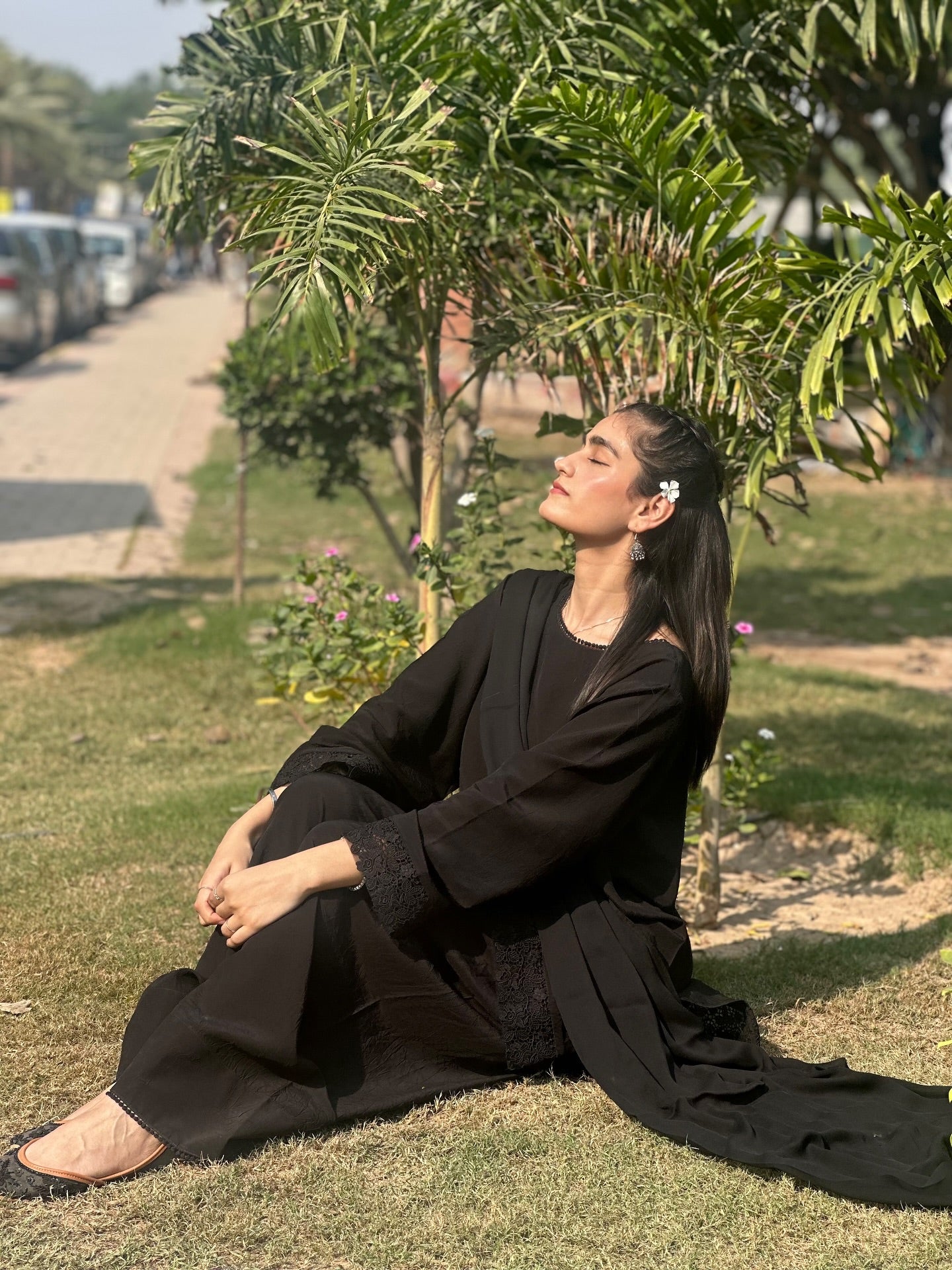 "Vibha" - Black Rayon Kurta Set with Georgette Dupatta