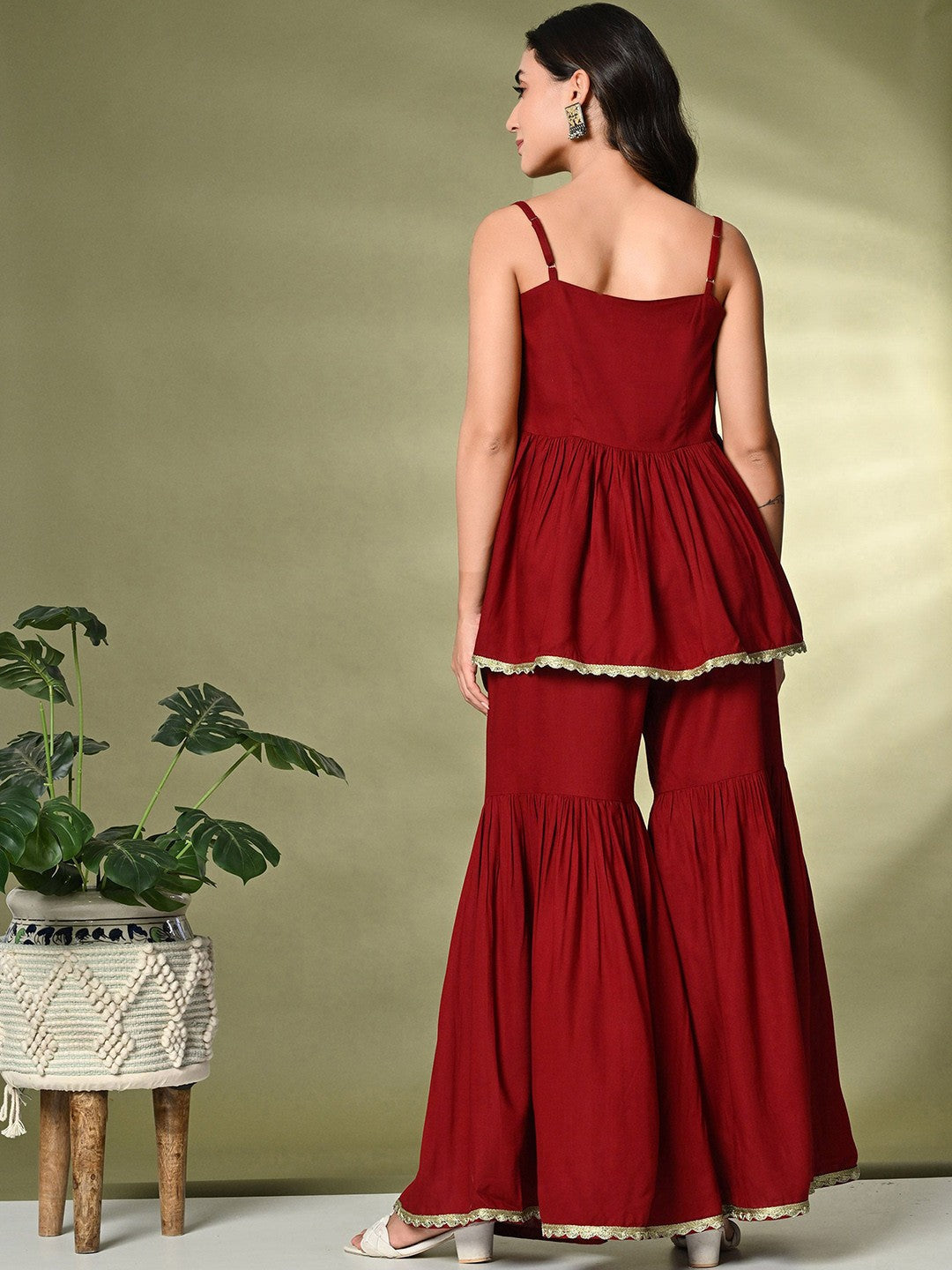 "Gulnaar Tiered Sharara Set –  Elegance with Golden Gota"