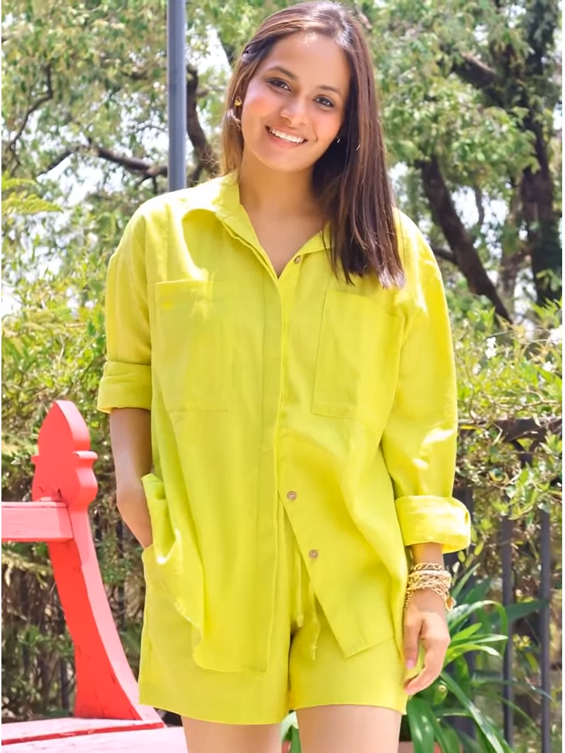 Lime Green Cotton Flex Co-ord Set – Effortless Elegance, All Day Long