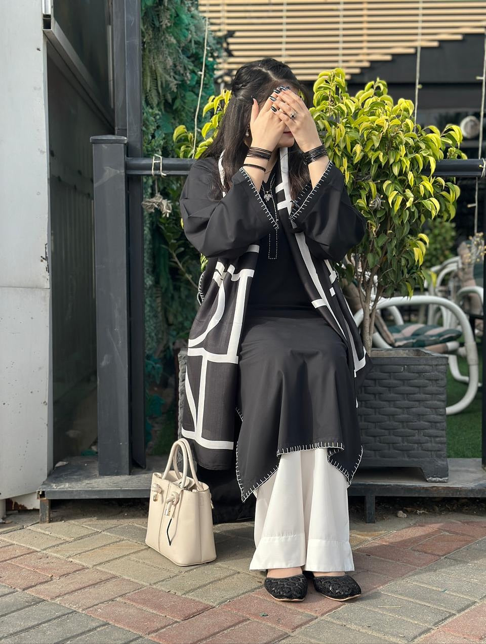 "Samita" - Black Rayon Kurta Set with Contrast White Piping