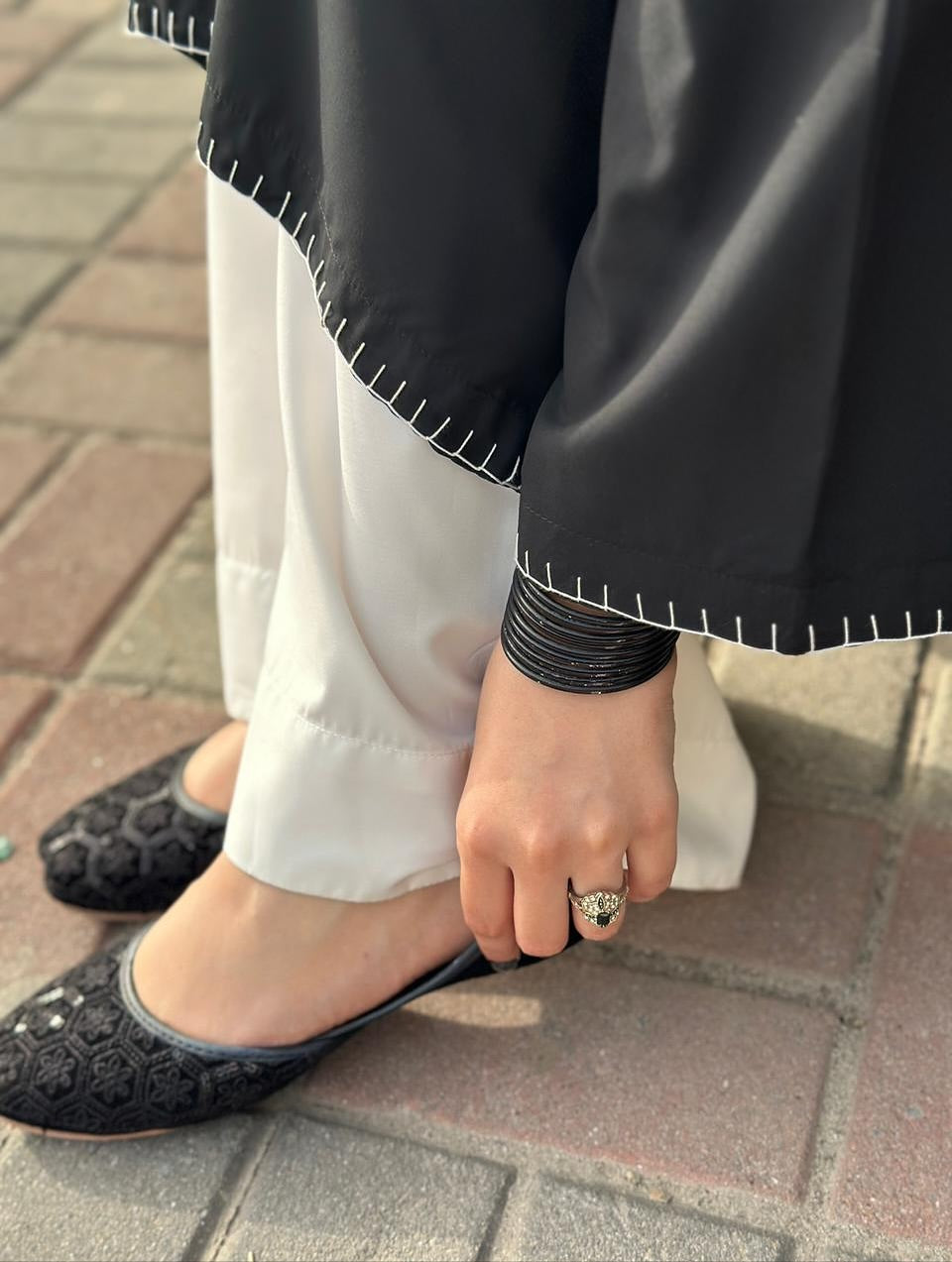 "Samita" - Black Rayon Kurta Set with Contrast White Piping